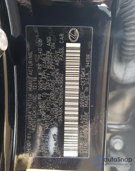 2017 Lexus Es 350 z USA, uszkodzony, nr VIN 58ABK1GG8HU049662